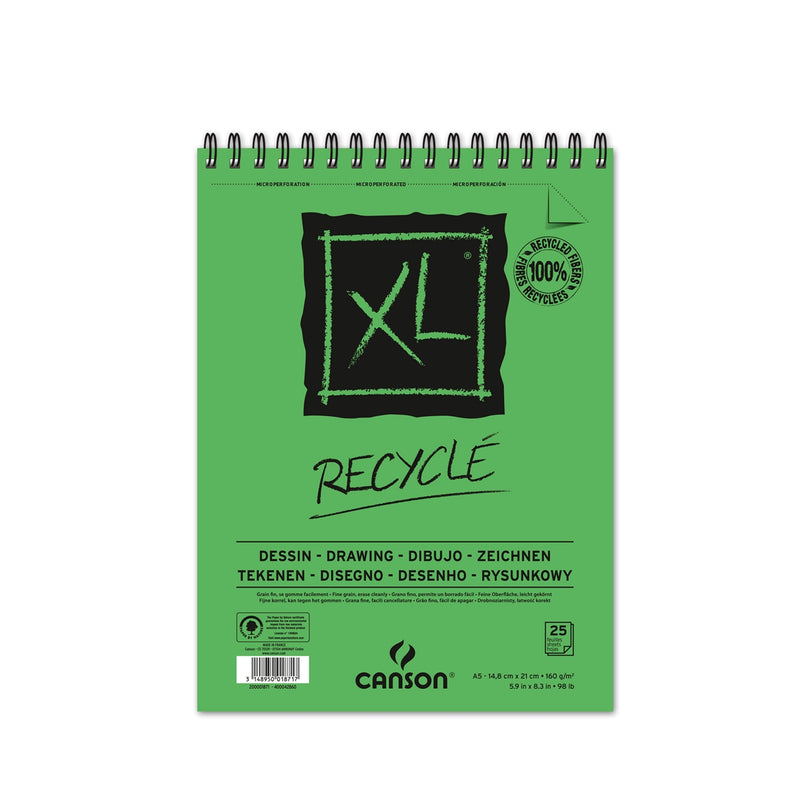 CANSON XL RECYCLED ALBUMS SPIRAL FINE HONEYCOMB 25 SHEETS 160 GSM A5 (200001871)