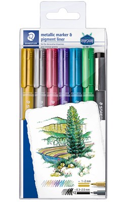 STAEDTLER METALLIC MARKER WITH PIGMENT LINER SET OF 7 (8323-SWP6P)