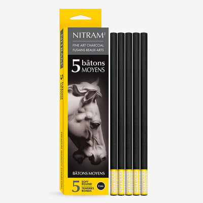 NITRAM CHARCOAL STICK SOFT ROUND SET 8MM SET OF 5