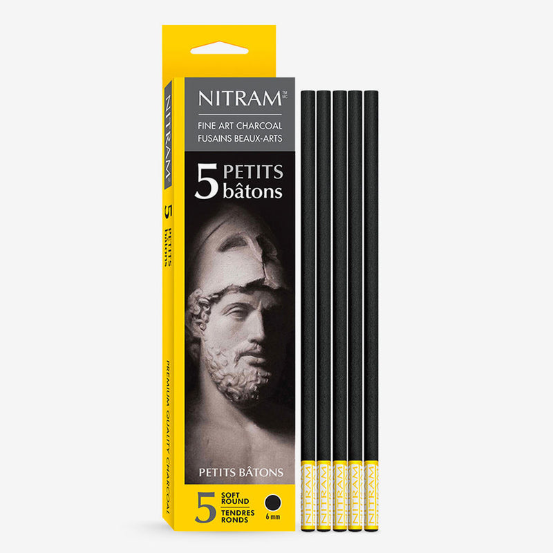 NITRAM CHARCOAL STICK SOFT ROUND SET 6MM SET OF 5