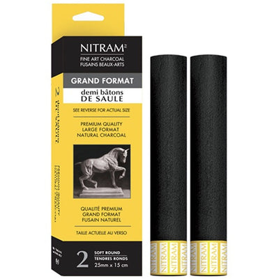 NITRAM CHARCOAL STICK SOFT ROUND SET 25MM SET OF 2