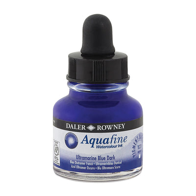 DALER & ROWNEY AQUAFINE WATER COLOUR INK ULTRAMARINE BLUE DARK 29.5 ML (123)