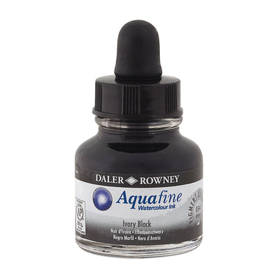 DALER & ROWNEY AQUAFINE WATER COLOUR INK IVORY BLACK 29.5 ML (034)