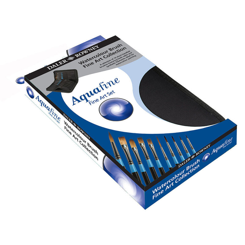 DALER & ROWNEY AQUAFINE SYNTHETIC HAIR BRUSH SHORT HANDLE FINE ART ZIP CASE SET OF 10