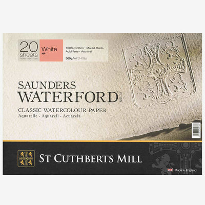 SAUNDERS WATERFORD WATER COLOUR BLOCK WHITE 20 SHEETS HOT PRESSED 300 GSM 100% COTTON 20" x 14" (45930001011M)