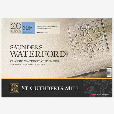 SAUNDERS WATERFORD WATER COLOUR BLOCK WHITE 20 SHEETS COLD PRESSED 300 GSM 100% COTTON 20" x 14" (46330001011M)