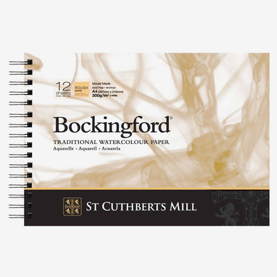 BOCKINGFORD WATER COLOUR PAD WHITE 12 SHEETS SPRIAL ROUGH 300 GSM 25% COTTON 11.69" x  8.27" (4733000101DQ)