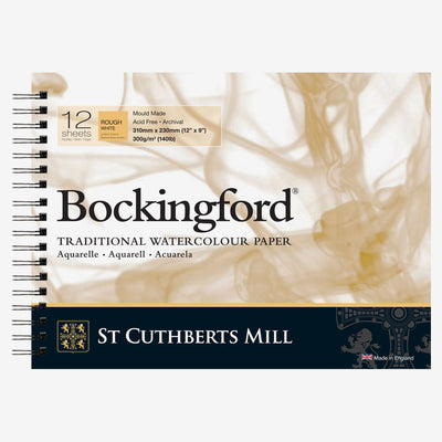 BOCKINGFORD WATER COLOUR PAD WHITE 12 SHEETS SPRIAL ROUGH 300 GSM 25% COTTON 12" x 9" (47330001011C)