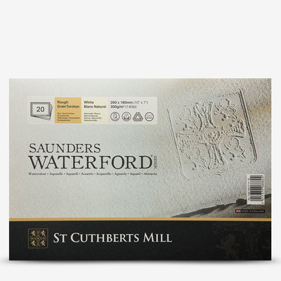 SAUNDERS WATERFORD WATER COLOUR BLOCK WHITE 20 SHEETS ROUGH 300 GSM 100% COTTON 10" x 7" (46630001011B)