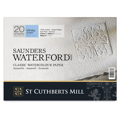 SAUNDERS WATERFORD WATER COLOUR BLOCK WHITE 20 SHEETS COLD PRESSED 300 GSM 100% COTTON 12" x 9" (46330001011C)