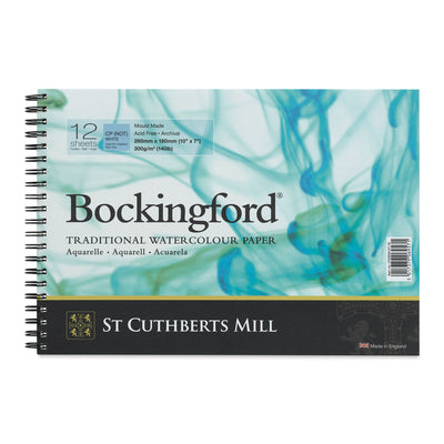 BOCKINGFORD WATER COLOUR PAD WHITE 12 SHEETS SPRIAL COLD PRESSED 300 GSM 25% COTTON 10" x 7" (47030001011B)