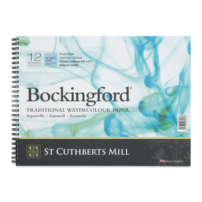 BOCKINGFORD WATER COLOUR PAD WHITE 12 SHEETS SPRIAL COLD PRESSED 300 GSM 25% COTTON 12" x 9" (47030001011C)