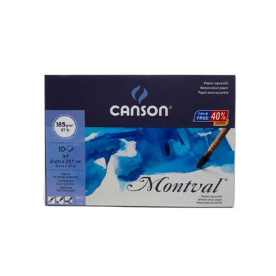 CANSON MONTVAL WATER COLOUR PAPER 10 SHEETS COLD PRESSED 185 GSM 25% COTTON A4 (400056431)