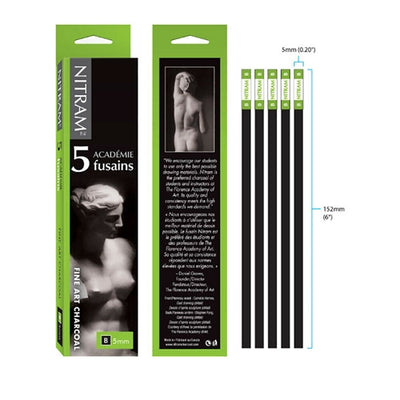 NITRAM CHARCOAL STICK SET B 5MM SET OF 5