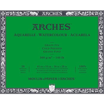 ARCHES WATER COLOUR BLOCK 20 SHEETS COLD PRESSED 300 GSM 100% COTTON 16" x 20" (1711602)