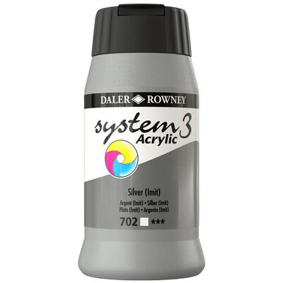 DALER & ROWNEY SYSTEM 3 ACRYLIC 500 ML SILVER IMIT 500702