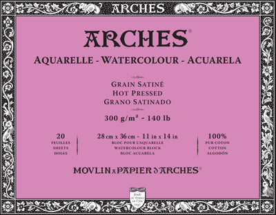 ARCHES WATER COLOUR BLOCK 20 SHEETS HOT PRESSED 300 GSM 100% COTTON 11" x 14" (1711604)