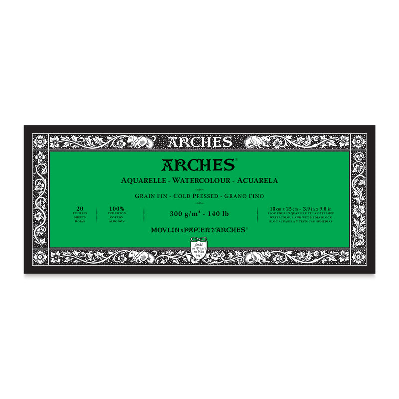 ARCHES WATER COLOUR BLOCK 20 SHEETS COLD PRESSED 300 GSM 100% COTTON 3.9" x 9.8" (1795056)