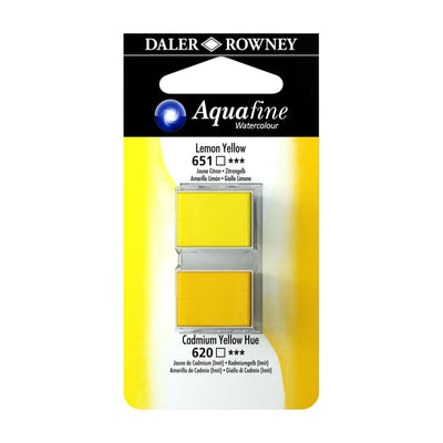 DALER & ROWNEY AQUAFINE 2 PC 1/2 PAN  LEMON YELLOW/CAD YELLOW HUE SET OF 2 (001)