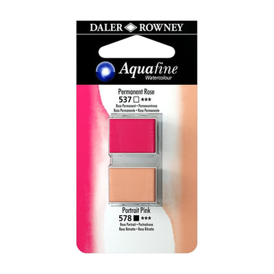 DALER & ROWNEY AQUAFINE 2 PC 1/2 PAN  PERMANENT ROSE/PORTRAIT PINK SET OF 2 (006)