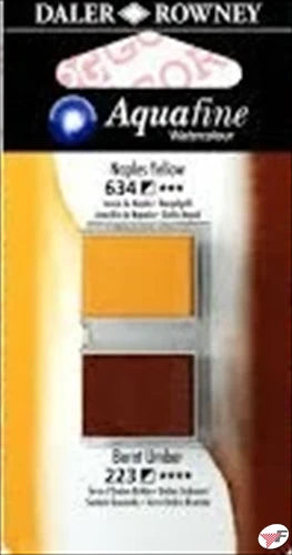 DALER & ROWNEY AQUAFINE 2 PC 1/2 PAN  NAPLES YELLOW/BURNT UMBER SET OF 2 (019)