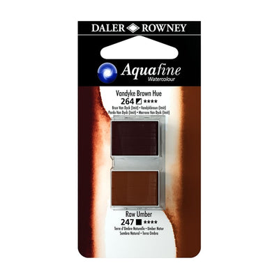 DALER & ROWNEY AQUAFINE 2 PC 1/2 PAN  VANDYKE BROWN HUE/RAW UMBER SET OF 2 (020)