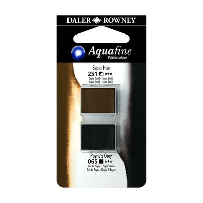 DALER & ROWNEY AQUAFINE 2 PC 1/2 PAN  SEPIA HUE/PAYNES GREY SET OF 2 (021)