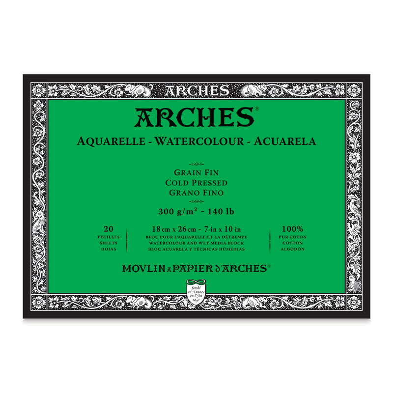 ARCHES WATER COLOUR BLOCK 20 SHEETS COLD PRESSED 300 GSM 100% COTTON 7" x 10&