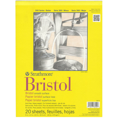 STRATHMORE BRISTOL PADS SMOOTH 20 SHEETS SR 300 270 GSM 22.9 x 30.5 CM (P342-9-1)
