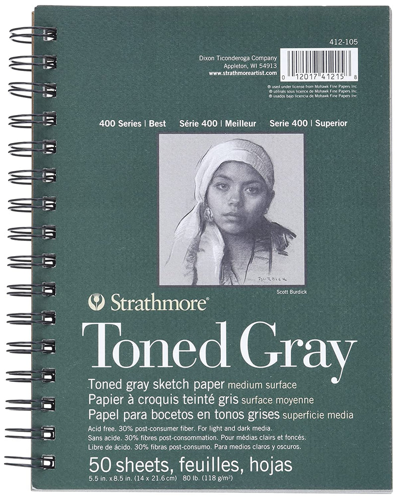 STRATHMORE TONED GRAY PAD 50 SHEETS SR 400 118 GSM 13.97 x 21.59 CM (P412-105)