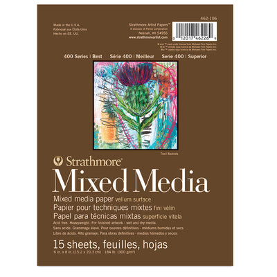 STRATHMORE MIXED MEDIA VELLUM SURFACE 15 SHEETS SR 400 300 GSM 15.2 x 20.3 CM (P462-106-4)