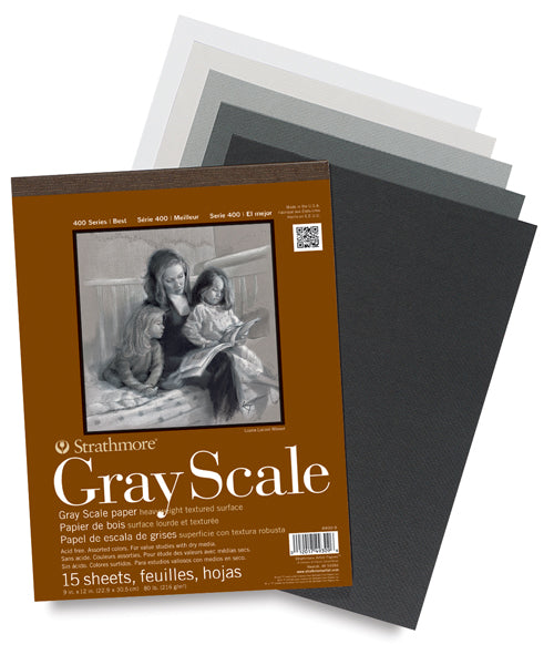 STRATHMORE GREY SCALE PADS TEXTURED 15 SHEETS SR 400 216 GSM 22.9 x 30.5 CM (P4400-9-1)