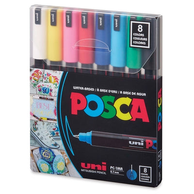 UNIPOSCA MARKER SET OF 8 ASSORTED COLOURS PC-1MR