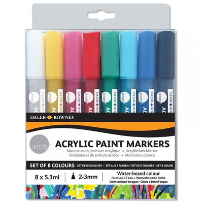 DALER & ROWNEY SIMPLY ACRYLIC PAINT MARKERS SET OF 8 (2.3 MM) (126300904)