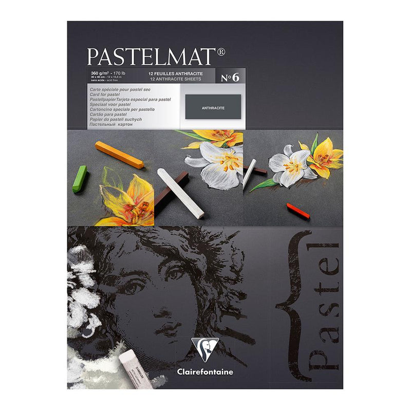 CLAIREFONTAINE PASTELMAT NO 6 360 GSM 12 SHEETS ANTHRACITE 12 X 15.5 (96050C)