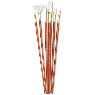 PRINCETON REAL VALUE BRUSH SELECTION SYNTHETIC HAIR WHITE TAKLON LONG HANDLE SET OF 6 (9156)
