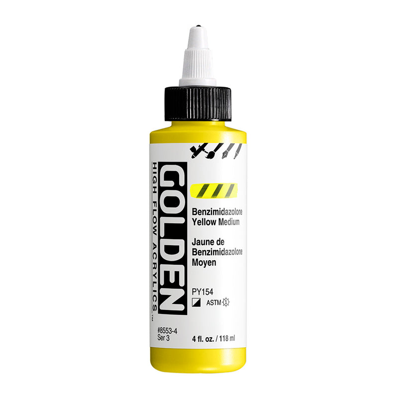 GOLDEN HIGH FLOW ACRYLIC COLOUR 118 ML SR 3 BENZIMIDAZOLONE YELLOW MEDIUM (0008553-4)