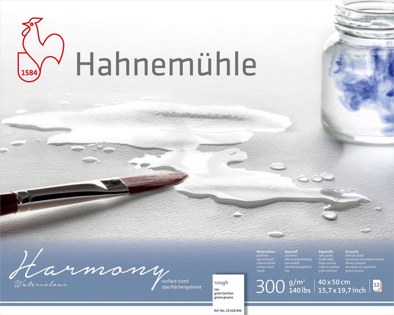HAHNEMUHLE HARMONY WATER COLOUR PAD 300 GSM ROUGH 40 X 50 CM 12 SHEETS (10628846)