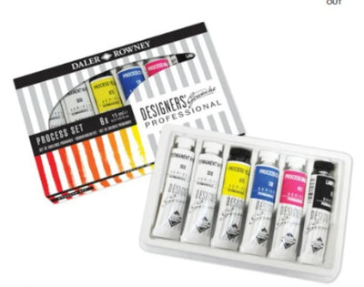 DALER & ROWNEY PROFESSIONAL DESIGNER  GOUACHE PROCESS SET OF 6 X 15 ML (136900102)