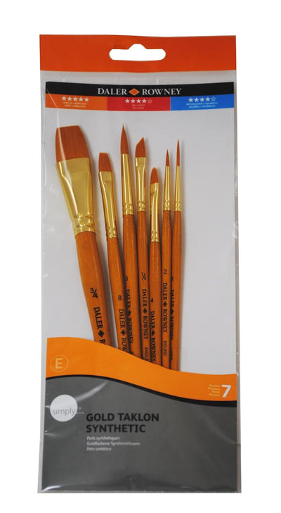 DALER & ROWNEY SIMPLY GOLD TAKLON BRUSH SET OF 7